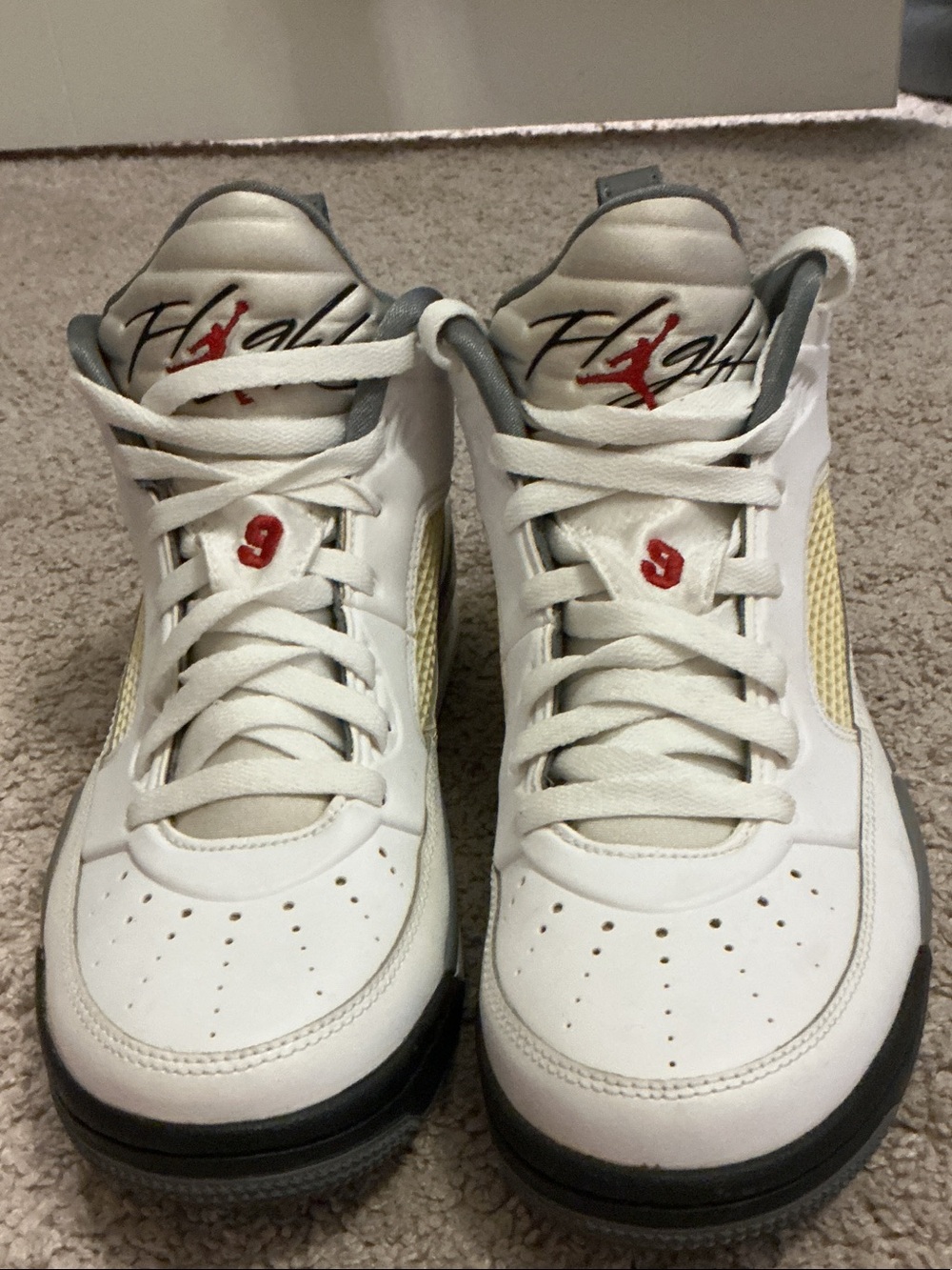 Jordan White Red and Yellow Flight Sneakers